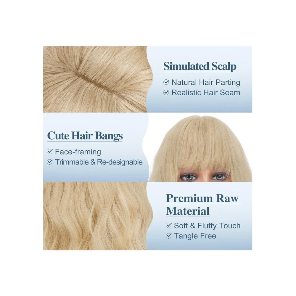 BARSDAR 18 Inch Blonde Wavy Wig with Bangs Synthetic Medium Length Curly Hair